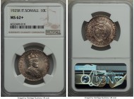 Italian Colony. Vittorio Emanuele III 10 Lire 1925-R MS62+ NGC, Rome mint, KM8. A rare survivor of this one-year type, fully deserving of the plus des...