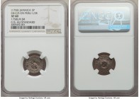 British Colony Counterstamped 5 Pence ND (1758) XF40 NGC, KM1.3, cf. KM51 (for host). Displaying GR monogram counterstamp (AU Standard) on a Ferdinand...