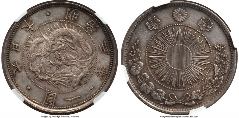 Meiji Yen Year 3 (1870) MS63 NGC, KM-Y5.2, JNDA 01-09. We note that this is a Ty...