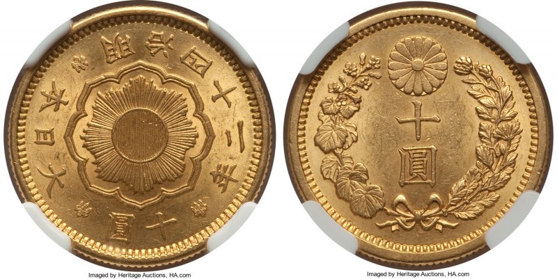 Meiji gold 10 Yen Year 42 (1909) MS64 NGC, KM-Y33. A beautiful near gem, well st...