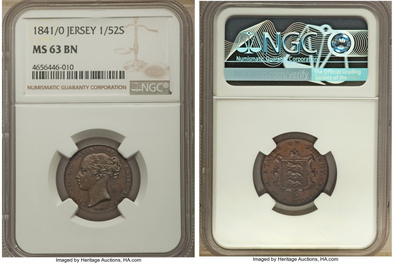 Victoria 1/52 Shilling 1841/0 MS63 Brown NGC, KM1. Especially glossy with a full...