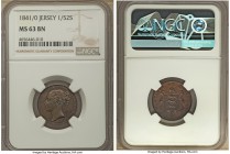 Victoria 1/52 Shilling 1841/0 MS63 Brown NGC, KM1. Especially glossy with a full antique wood finish, the silhouette of the underlying 0 visible aroun...