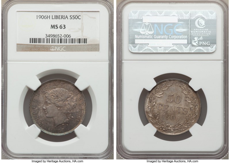 Republic 50 Cents 1906-H MS63 NGC, Heaton mint, KM9. Possessed of an underlying ...
