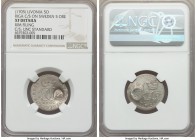 Livonia. Riga Counterstamped Siege 5 Ore ND (1705) XF Details (Rim Filing) NGC, KM85, Ahlstrom-114. Displaying round interlocked C's with XII in betwe...