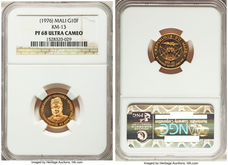 Republic gold Proof 10 Francs ND (1976) PR68 Ultra Cameo NGC, KM13. AGW 0.0926 o...