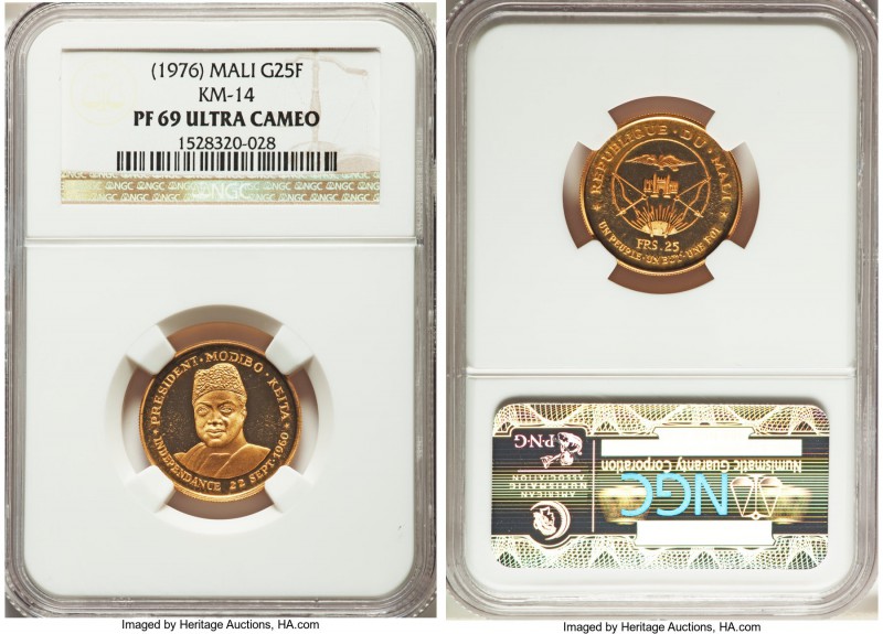 Republic gold Proof 25 Francs ND (1976) PR69 Ultra Cameo NGC, KM14. AGW 0.2315 o...