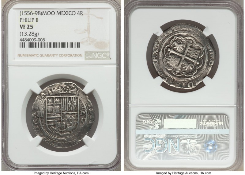 Philip II (1556-1598) Cob 4 Reales ND Mo-O VF25 NGC, Mexico City mint, 13.28gm, ...