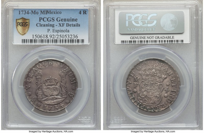 Philip V 4 Reales 1734 Mo-MF XF Details (Cleaning) PCGS, Mexico City mint, KM94....