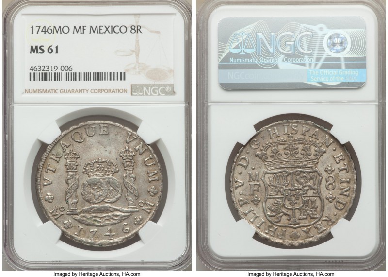 Philip V 8 Reales 1746 Mo-MF MS61 NGC, Mexico City mint, KM103. Outranked by onl...
