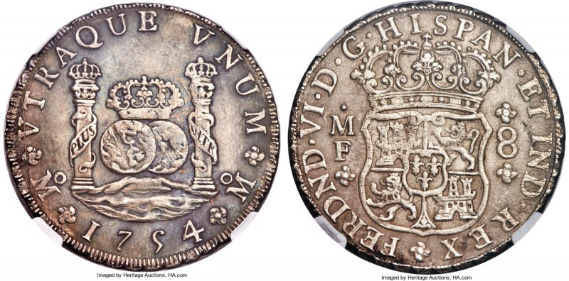 Ferdinand VI 8 Reales 1754/3 Mo-MF AU58 NGC, Mexico City mint, KM104.1. Bold in ...