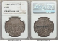 Charles III 8 Reales 1764 Mo-MF AU55 NGC, Mexico City mint, KM105. Quite luminous in its argent fields, die polish lines detectable in the obverse rig...