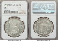 Charles III 8 Reales 1771 Mo-FM MS61 NGC, Mexico City mint, KM105. With only scattered contact marks to cap the assigned grade, this luminous frosty s...