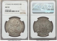 Charles III 8 Reales 1776 Mo-FM AU53 NGC, Mexico City mint, KM106.2. Lightly toned, with some surfaces abrasions yet little actual wear to the devices...