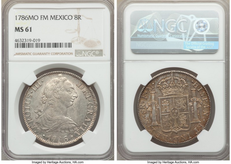 Charles III 8 Reales 1786 Mo-FM MS61 NGC, Mexico City mint, KM106.2a. A shimmeri...
