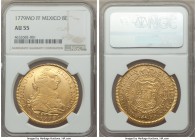 Charles III gold 8 Escudos 1779 Mo-FF AU55 NGC, Mexico City mint, KM156.2, Onza-772. A superb example with free-flowing glassy luster and minimal wear...