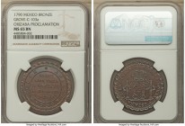 Orizaba. Charles IV bronze Proclamation Medal 1790 MS65 Brown NGC, Grove-C-103a, Medina-203var (in silver). A visually stunning specimen, the chocolat...