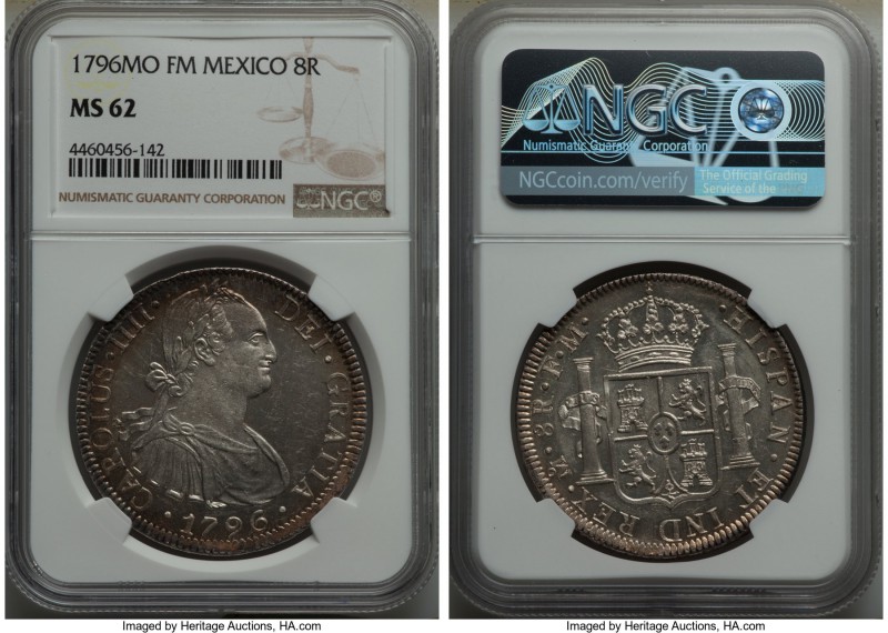 Charles IV 8 Reales 1796 Mo-FM MS62 NGC, Mexico City mint, KM109. A thoroughly i...