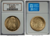 Charles IV gold 8 Escudos 1805 Mo-TH AU55 NGC, Mexico City mint, KM159, Onza-1041. Bright gold surfaces with moderate handling in the fields yet littl...