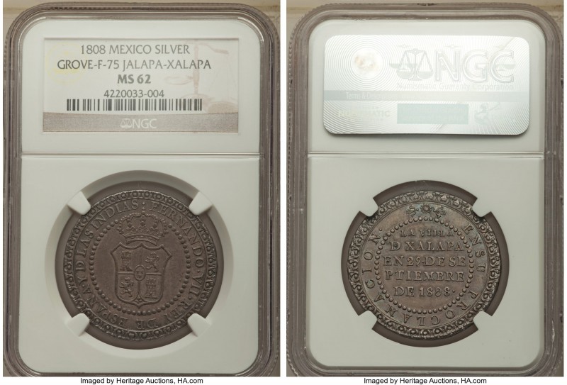 Jalapa. Ferdinand VII silver Proclamation Medal 1808 MS62 NGC, Grove-F-75, Medin...