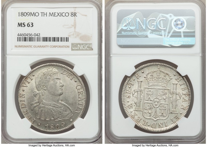 Ferdinand VII 8 Reales 1809 Mo-TH MS63 NGC, Mexico City mint, KM110. No weakness...