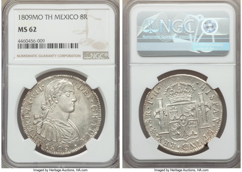 Ferdinand VII 8 Reales 1809 Mo-TH MS62 NGC, Mexico City mint, KM110. Icy with sl...