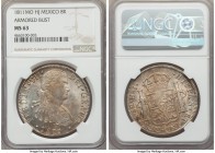 Ferdinand VII 8 Reales 1811 Mo-HJ MS63 NGC, Mexico City mint, KM110. With only one example graded finer at both NGC and PCGS combined, this stunning 8...