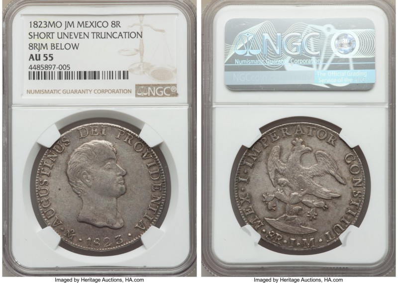 Augustin I Iturbide 8 Reales 1823 Mo-JM AU55 NGC, Mexico City mint, KM310. Varie...