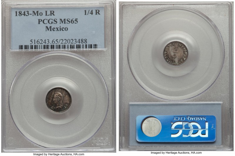 Republic 1/4 Real 1843 Mo-LR MS65 PCGS, Mexico City mint, KM368.6. Well-preserve...