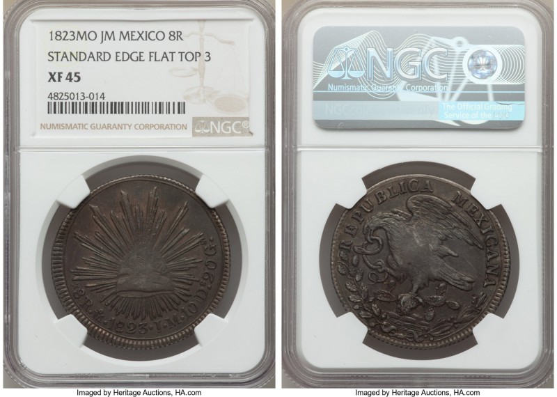 Republic "Hookneck" 8 Reales 1823 Mo-JM XF45 NGC, Mexico City mint, KMA376.2, DP...