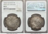 Republic 8 Reales 1830 Go-MJ MS63 NGC, Guanajuato mint, KM377.8, DP-Go11. Single dot after date. Beautifully toned and quite elusive in this choice pr...