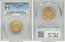 Republic gold 2 Escudos 1850/40 Ga-JG MS60 PCGS, Guadalajara mint, KM380.3. An interesting overdate variety of which only two examples currently grade...