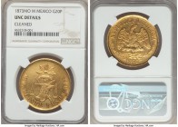 Republic gold 20 Pesos 1873 Mo-M UNC Details (Cleaned) NGC, Mexico City mint, KM414.6. Showcasing an exacting strike with minimal weakness, even aroun...