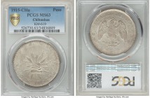 Chihuahua. Revolutionary "Army of the North" Peso 1915 CH-FM MS63 PCGS, Chihuahua mint, KM619. Characteristically unevenly struck, but no less origina...