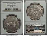 Durango. Revolutionary "Muera Huerta" Peso 1914 AU55 NGC, Durango mint, KM621. An issue of great historical weight loaded with enticing visual contras...