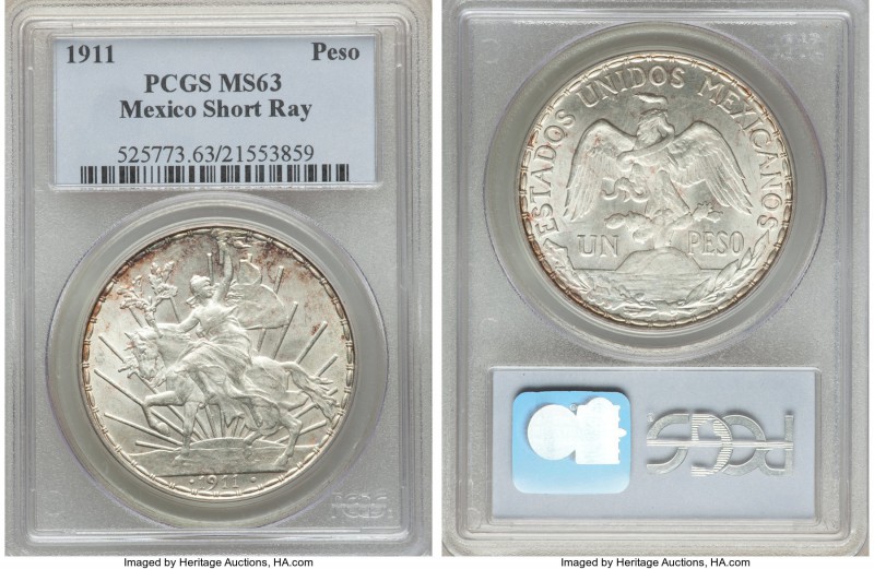 Estados Unidos "Caballito" Peso 1911 MS63 PCGS, Mexico City mint, KM453. Short l...