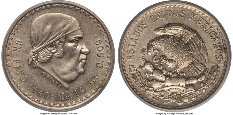 Estados Unidos Peso 1949-Mo AU50 PCGS,  Mexico City mint, KM456. A rare date not...