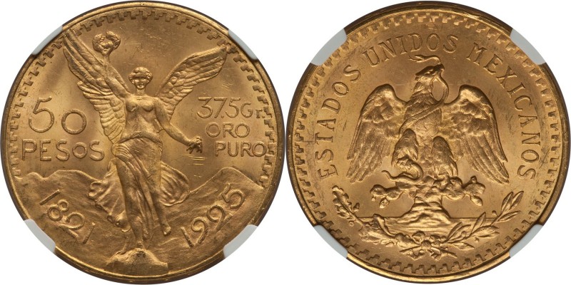 Estados Unidos gold 50 Pesos 1925 MS64 NGC, Mexico City mint, KM481. Pleasingly ...