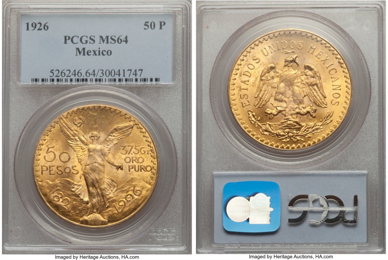 Estados Unidos gold 50 Pesos 1926 MS64 PCGS, Mexico City mint, KM481. AGW 1.2056...