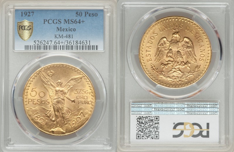 Estados Unidos gold 50 Pesos 1927 MS64+ PCGS, Mexico City mint, KM481. AGW 1.205...