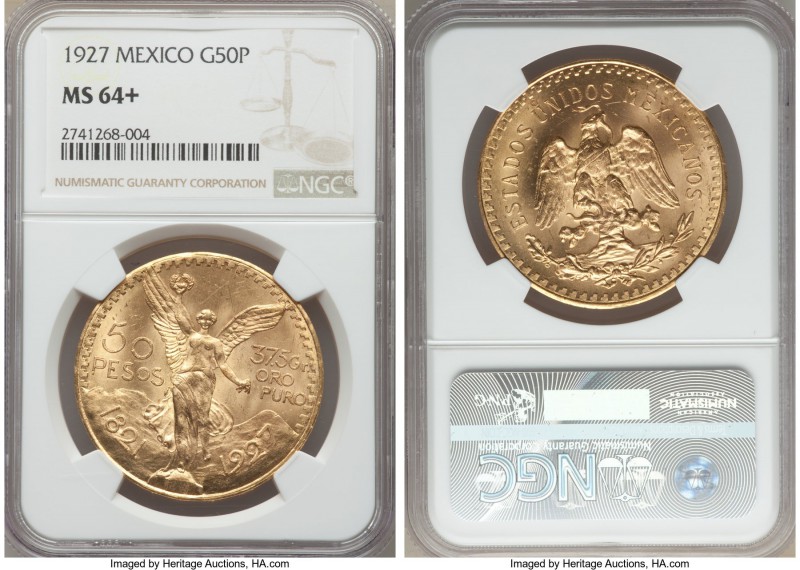 Estados Unidos gold 50 Pesos 1927 MS64+ NGC, Mexico City mint, KM481. AGW 1.2056...