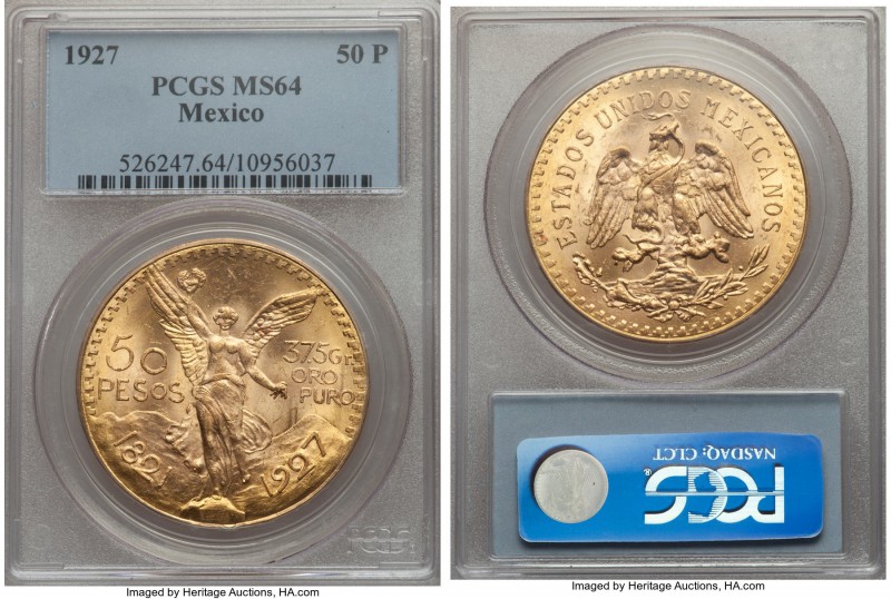 Estados Unidos gold 50 Pesos 1927 MS64 PCGS, Mexico City mint, KM481. AGW 1.2056...