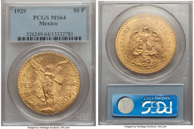 Estados Unidos gold 50 Pesos 1929 MS64 PCGS, Mexico City mint, KM481, Fr-172. AG...