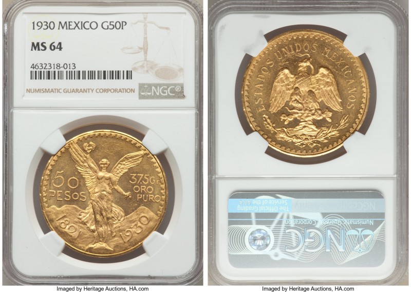 Estados Unidos gold 50 Pesos 1930 MS64 NGC, Mexico City mint, KM481. AGW 1.2056 ...