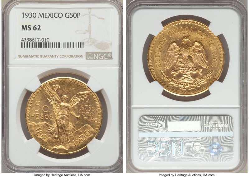 Estados Unidos gold 50 Pesos 1930 MS62 NGC, Mexico City mint, KM481. AGW 1.2056 ...