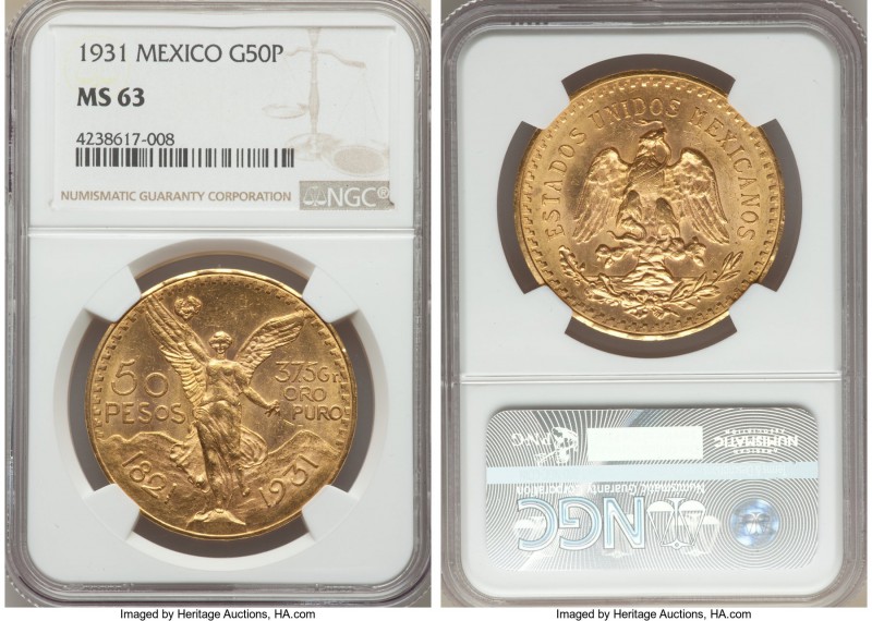 Estados Unidos gold 50 Pesos 1931 MS63 NGC, Mexico City mint, KM481, Fr-172. Qui...