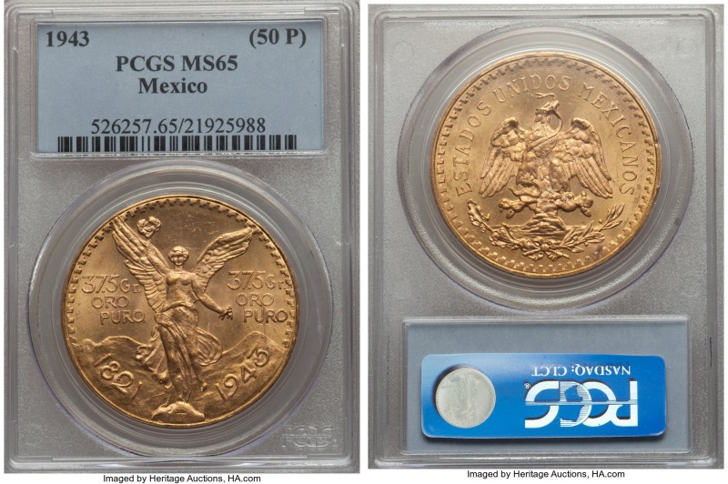 Estados Unidos gold 50 Pesos 1943 MS65 PCGS, Mexico City mint, KM482. AGW 1.2056...