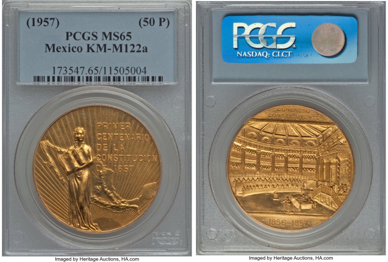 Estados Unidos gold Medallic "Centennial of Constitution" 50 Pesos ND (1957) MS6...