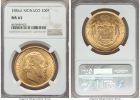 Charles III gold 100 Francs 1886-A MS63 NGC, Paris mint, KM99. Satiny golden fields with no significant marks or other handling.

HID99912102018