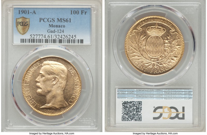 Albert I gold 100 Francs 1901-A MS61 PCGS, Paris mint, KM105, Gad-MC124. Very pr...