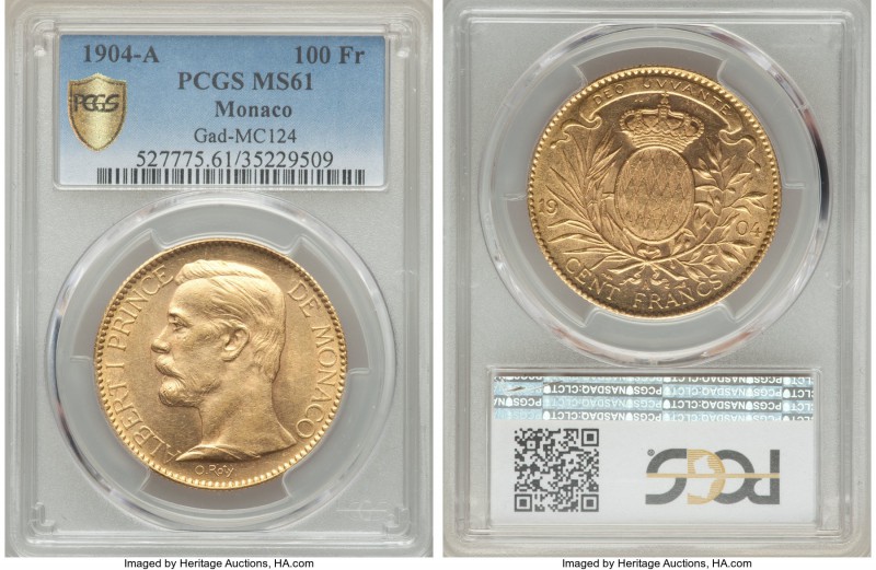 Albert I gold 100 Francs 1904-A MS61 PCGS, Paris mint, KM105, Gad-MC124. A bold ...